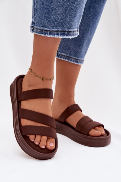 Material Women's Platform Sandals With Straps Chocolate Liorine