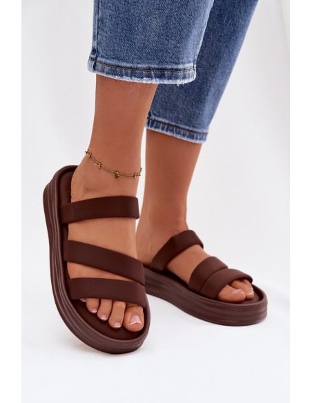 Material Women's Platform Sandals With Straps Chocolate Liorine