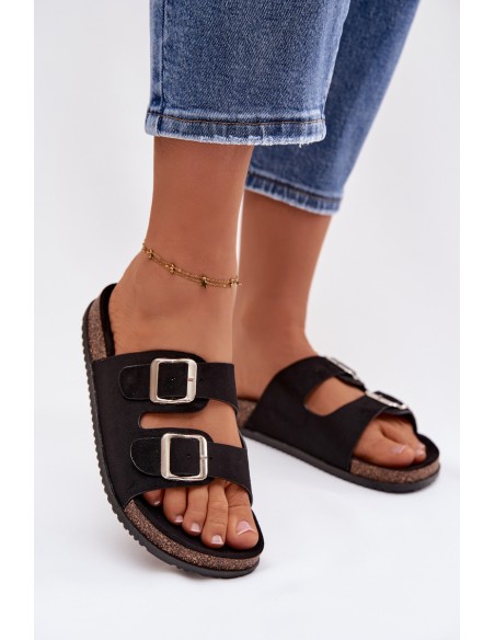 Women's Slide Sandals With Buckles Black Oliena