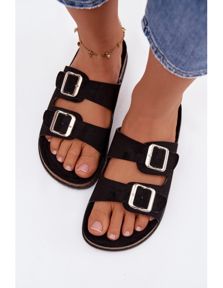 Women's Slide Sandals With Buckles Black Oliena