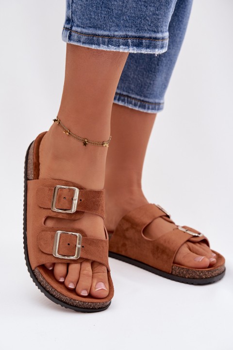 Women's Slides With Buckles Camel Oliena