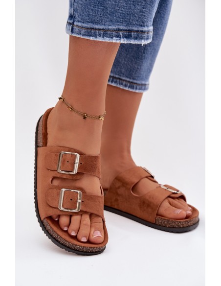 Women's Slides With Buckles Camel Oliena