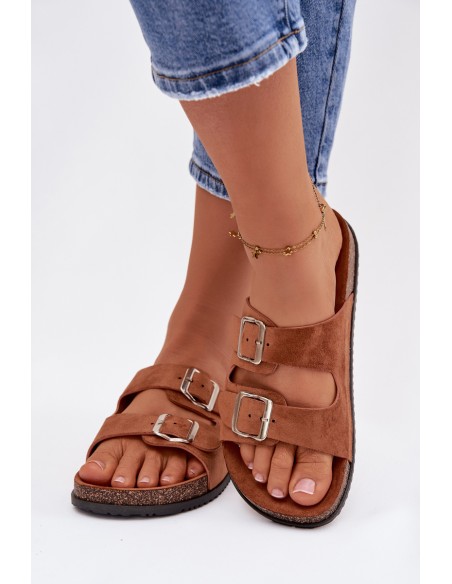 Women's Slides With Buckles Camel Oliena