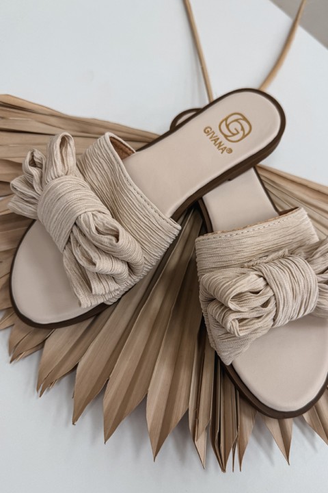 Moteriškos šlepetės plokščiu kulnu su smėlio spalvos kaspinu „Amivelle“