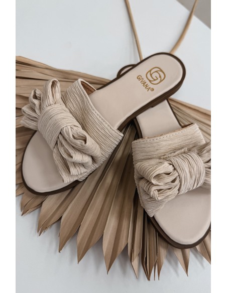 Women's Flat Heel Beige Bow Slippers Amivelle