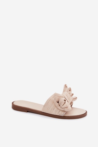 Women's Flat Heel Beige Bow Slippers Amivelle 2