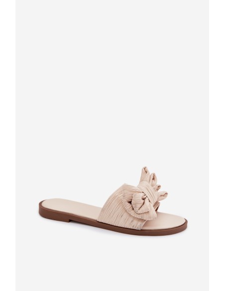 Moteriškos šlepetės plokščiu kulnu su smėlio spalvos kaspinu „Amivelle“