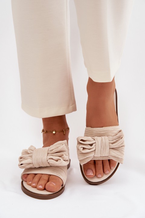 Moteriškos šlepetės plokščiu kulnu su smėlio spalvos kaspinu „Amivelle“