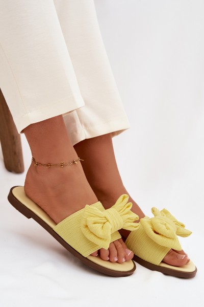 Women's Low Heel Slippers With Bow Yellow Amivelle