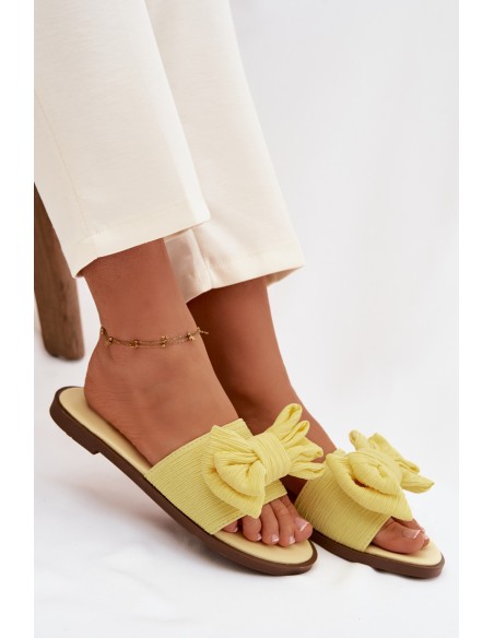 Women's Low Heel Slippers With Bow Yellow Amivelle