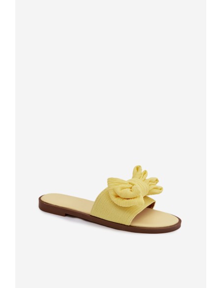 Moteriškos šlepetės žemu kulnu ir kaspinu geltonos spalvos „Amivelle“