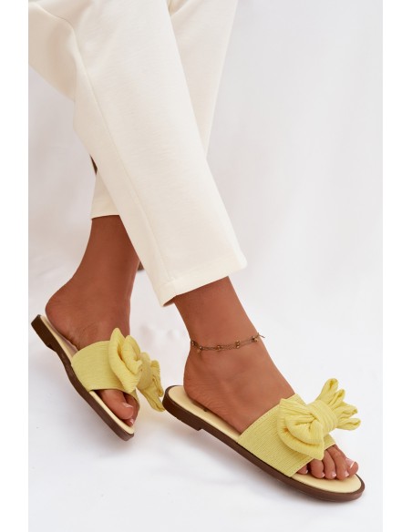 Women's Low Heel Slippers With Bow Yellow Amivelle