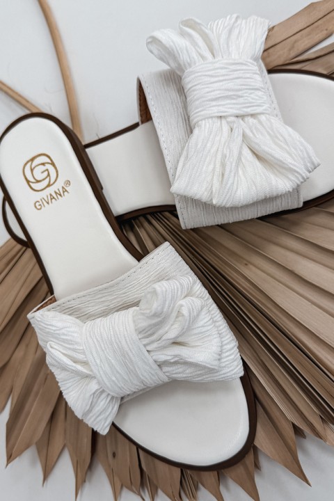 Women's Flat Sandals With Bow White Amivelle