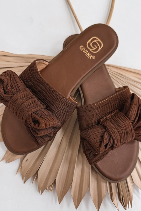 Women's Flat Sandals With Bow Brown Amivelle