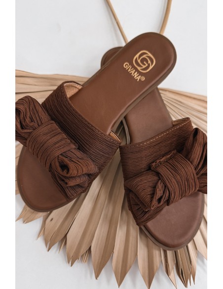 Moteriškos plokščios basutės su kaspinu rudos spalvos Amivelle