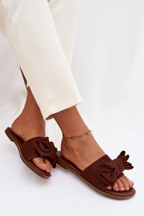 Women's Flat Sandals With Bow Brown Amivelle