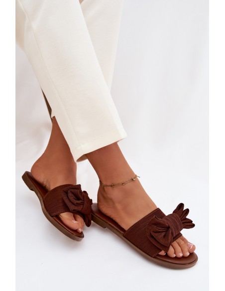 Moteriškos plokščios basutės su kaspinu rudos spalvos Amivelle