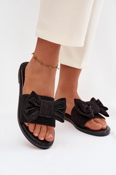 Women's Flat Heel Slippers With Bow Black Amivelle