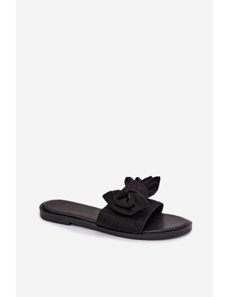 Women's Flat Heel Slippers With Bow Black Amivelle