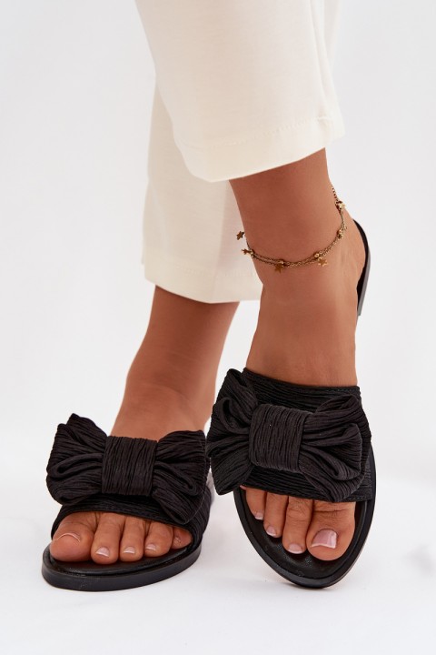 Women's Flat Heel Slippers With Bow Black Amivelle