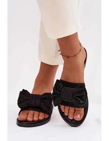 Women's Flat Heel Slippers With Bow Black Amivelle