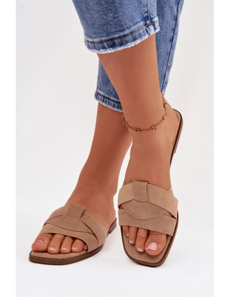 Moteriškos plokščiapadės basutės su dirželiais, ekologiškos zomšos, smėlio spalvos, „Florane“