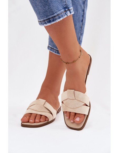 Women's Flat Sandals With Straps Eco Suede Light Beige Florane