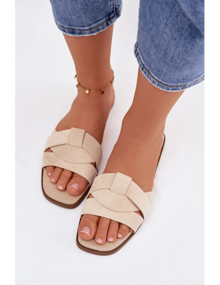 Women's Flat Sandals With Straps Eco Suede Light Beige Florane
