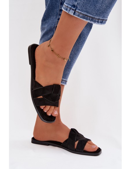 Women's Flat Sandals With Straps Eco Suede Black Florane