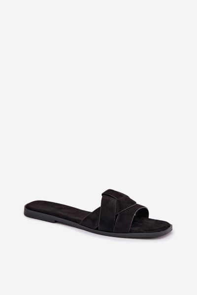 Women's Flat Sandals With Straps Eco Suede Black Florane 2