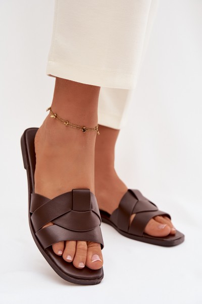 Women's Flat Chocolate Slides With Straps Marissae
