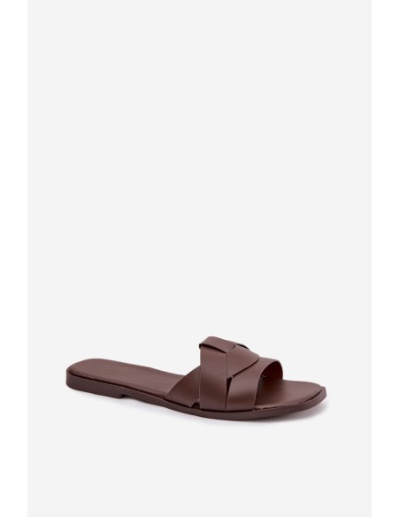 Moteriškos plokščios šokolado spalvos šlepetės su dirželiais „Marissae“