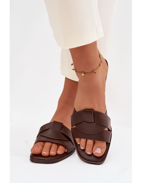 Women's Flat Chocolate Slides With Straps Marissae
