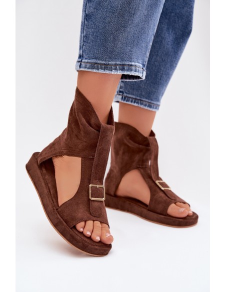 Moteriškos basutės su dirželiu iki kulkšnies šokolado spalvos „Coralya“