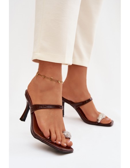 Women's High Heel Sandals With Decorative Detail Chocolate Lorissa
