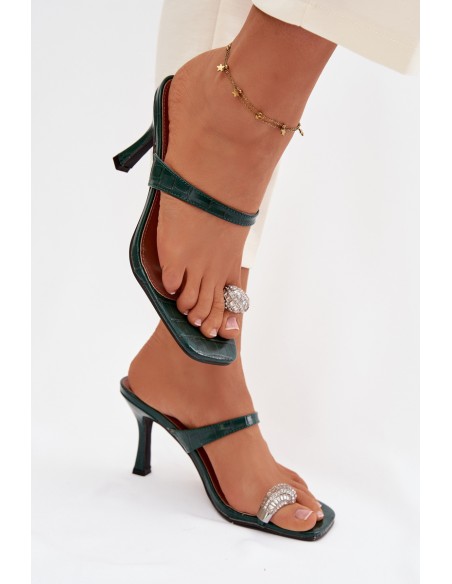 Women's High Heel Sandals With Decorative Detail Bottle Green Lorissa