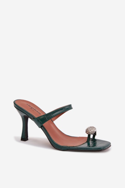 Women's High Heel Sandals With Decorative Detail Bottle Green Lorissa