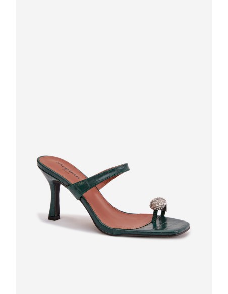 Women's High Heel Sandals With Decorative Detail Bottle Green Lorissa