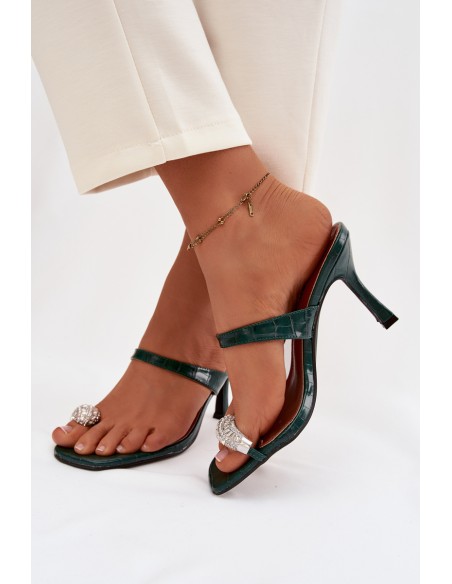 Women's High Heel Sandals With Decorative Detail Bottle Green Lorissa