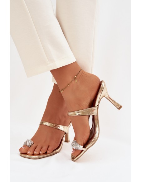 Women's High Heel Sandals With Decorative Detail Gold Lorissa