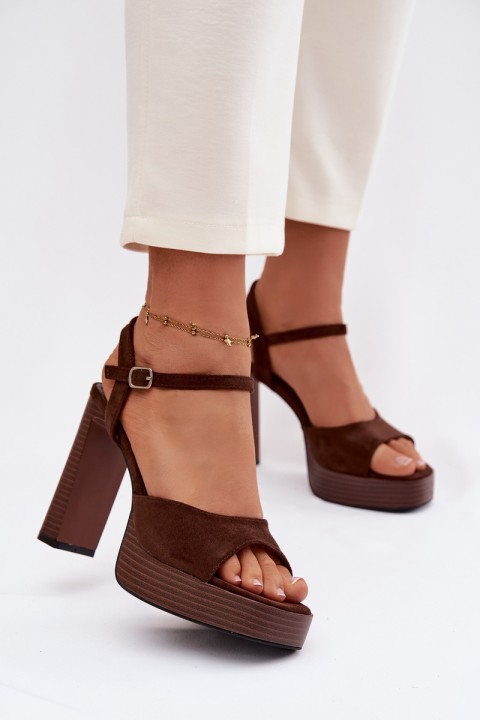 Women's Block Heel and Platform Sandals Made of Eco Suede Chocolate Gralisse