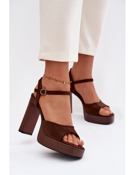 Women's Block Heel and Platform Sandals Made of Eco Suede Chocolate Gralisse