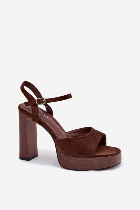 Women's Block Heel and Platform Sandals Made of Eco Suede Chocolate Gralisse