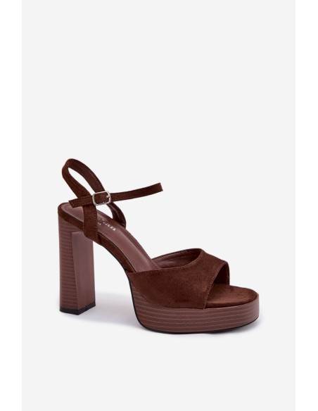 Women's Block Heel and Platform Sandals Made of Eco Suede Chocolate Gralisse