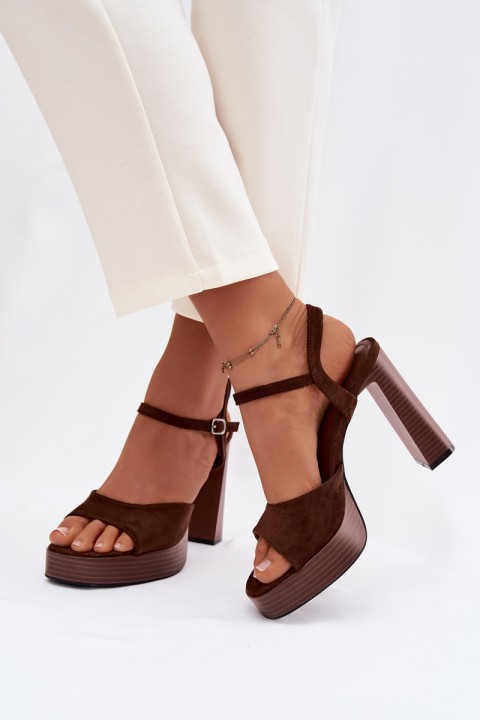 Women's Block Heel and Platform Sandals Made of Eco Suede Chocolate Gralisse