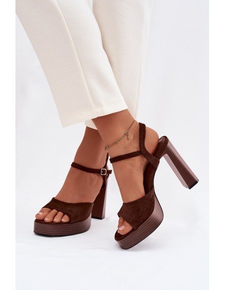 Women's Block Heel and Platform Sandals Made of Eco Suede Chocolate Gralisse