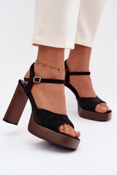 Women's Block Heel and Platform Sandals Made of Eco Suede Black Gralisse