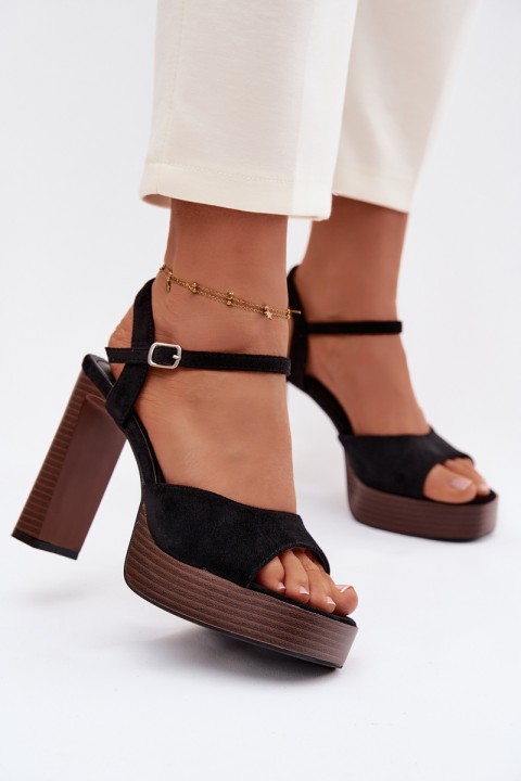 Women's Block Heel and Platform Sandals Made of Eco Suede Black Gralisse