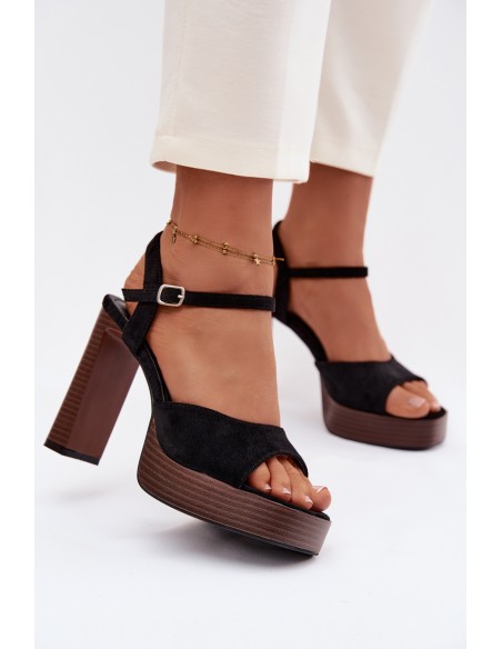 Women's Block Heel and Platform Sandals Made of Eco Suede Black Gralisse