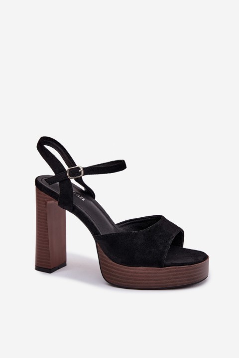 Women's Block Heel and Platform Sandals Made of Eco Suede Black Gralisse
